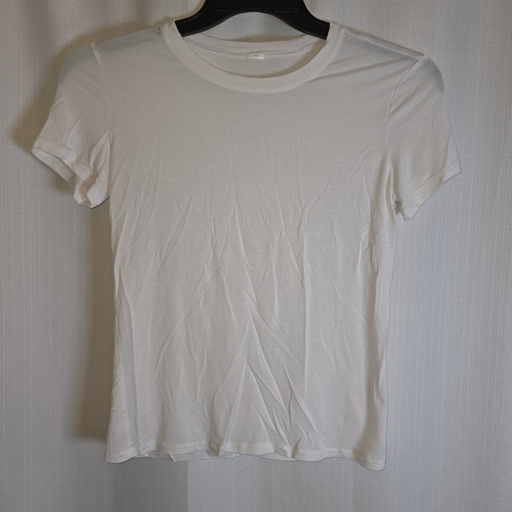 Alo Yoga Womens White Short Sleeve Relaxed Crew Neck T-Shirt See Measurements